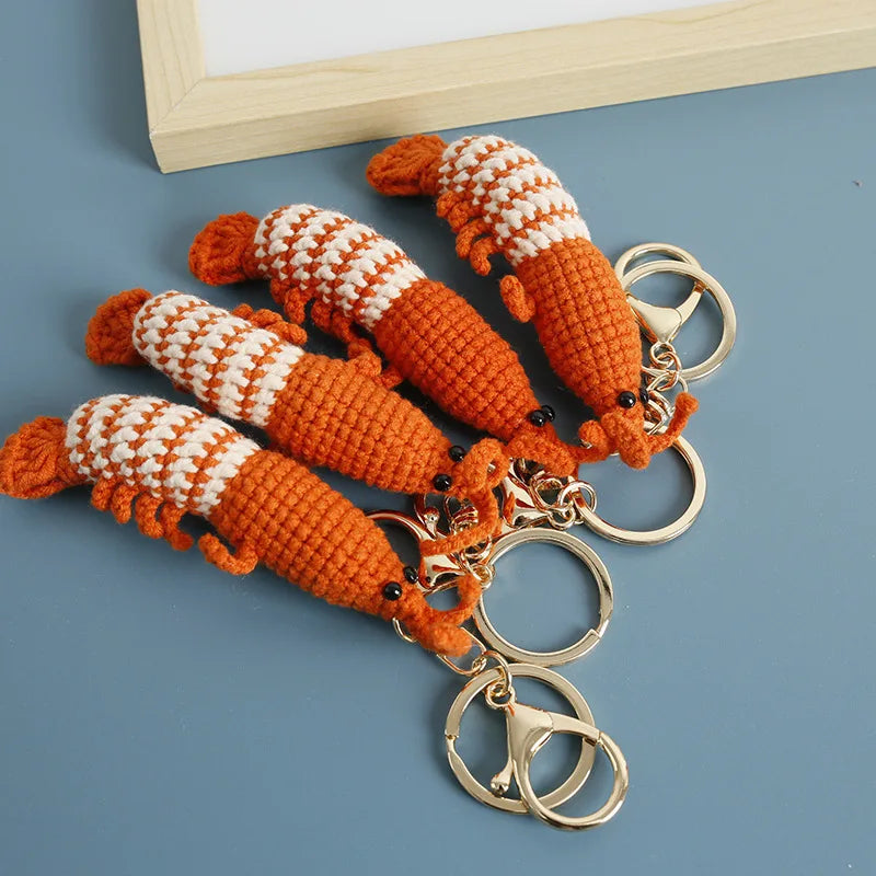 Funny Squid Series Crochet Keychain Handmaking Crochet Cute Squid Doll Keyrings For Bag Pendant Knitted Shrimp Keyrings Custom