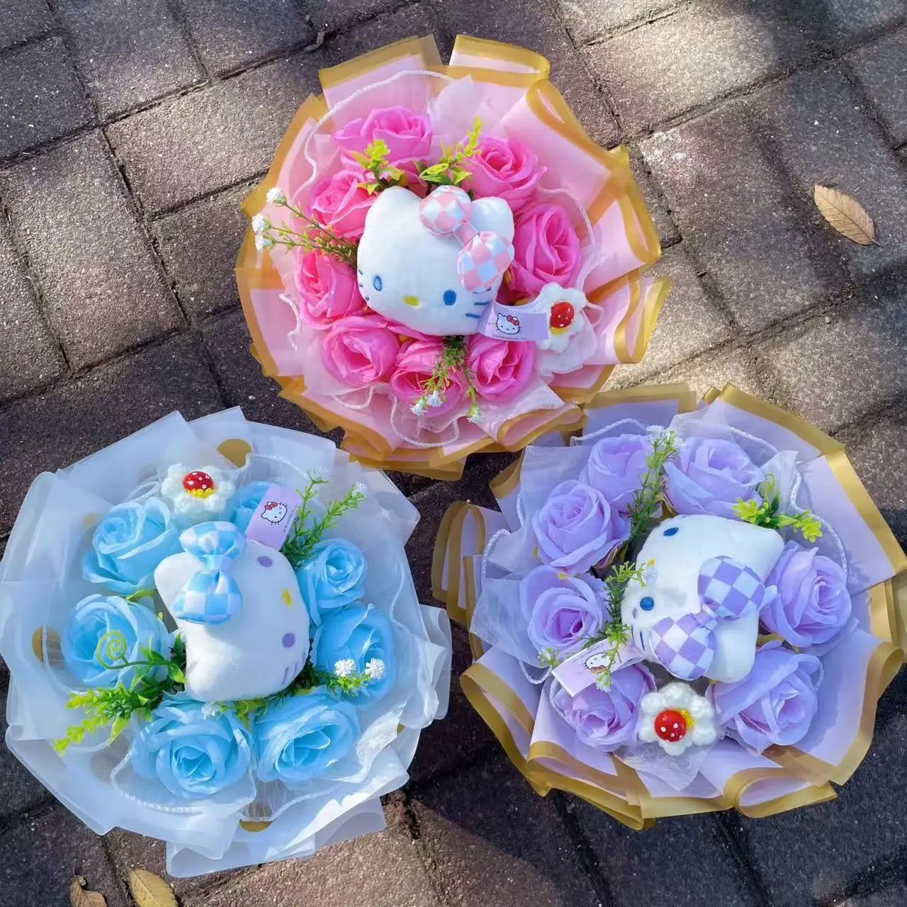 Genuine Hello Kitty Plush Toy Anime Stuffed Animals Keychains Creative Handmade Bouquets Christmas Vanlentine Birthday Gifts
