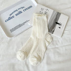 5 Pairs/Lot Women Hollow Mesh Tube Socks Ear Fungus Edge Socks Ins Trendy Spring Summer Loose Mouth Thin Style Girls Pile Socks