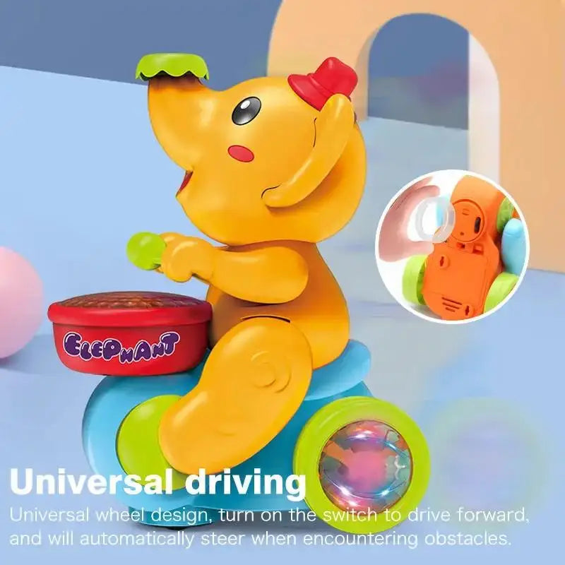 Baby Crawling Toy: Electronic Walking Elephant Drummer with Floating Ball, LED Lights, Music & Sounds | Interactive Sensory Toy