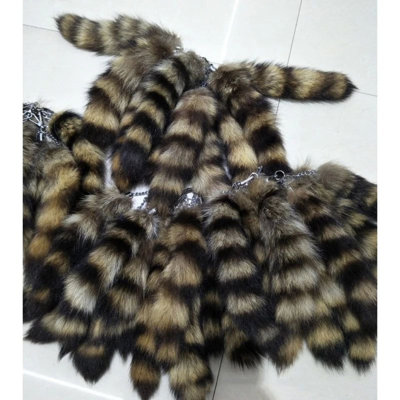 25cm Cute Fox-Racoon Tail Keychain Fur Pendant Key-Chain Bags Charm Keys-Holder Couple Keyrings for Backpack Car Decoration