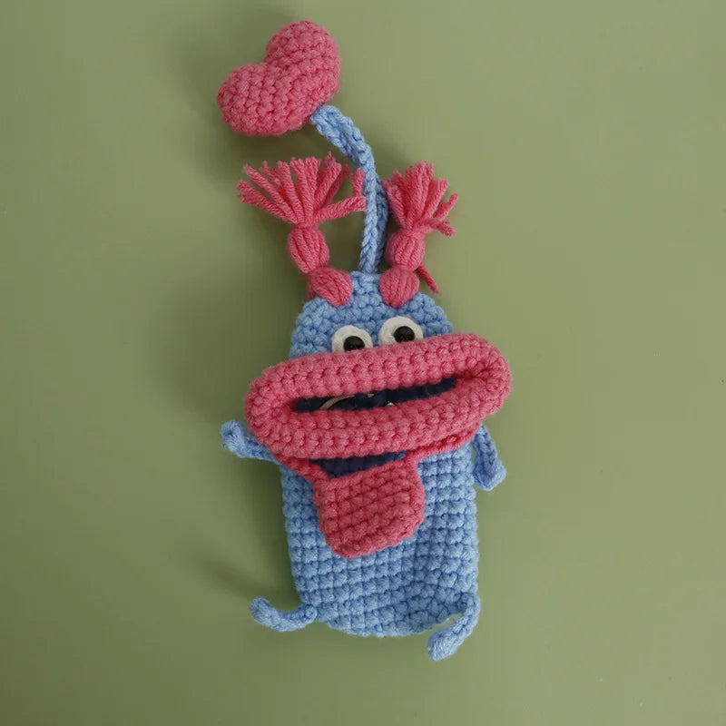 Funny Crochet Keychains Knitting Cute Sausage Mouth Doll Key Holder Knitted Storage Bag Keyrings For Car Keys Wholesale Custom