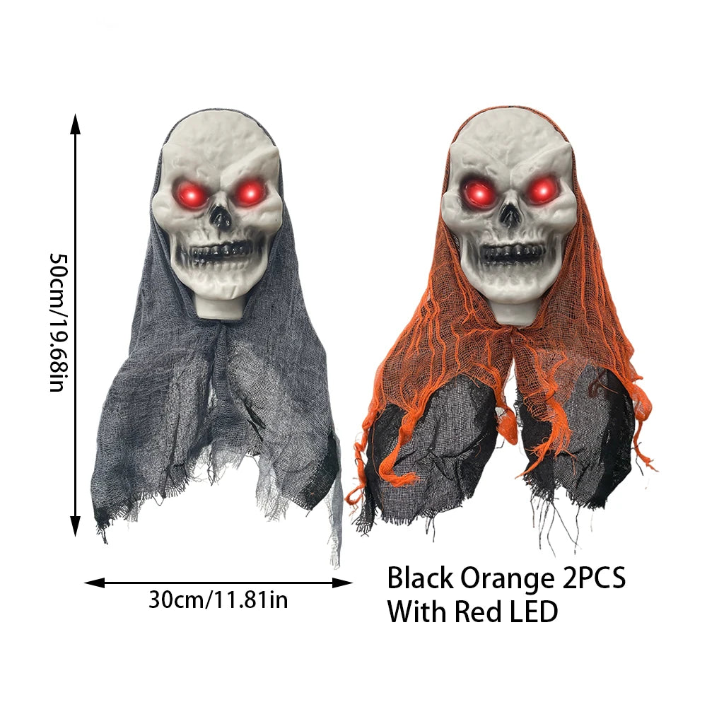 2PCS Halloween Decorations Party Hanging Skull Skeleton Ghost Ornament Horror Props Haunted Home Decoration Halloween Outdoor