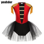 Girls Circus Ringmaster Cosplay Costume Sleeveless Sequin Tassels Leotard Ballet Tutu Dress Unitard Halloween Cosplay Lion Tamer