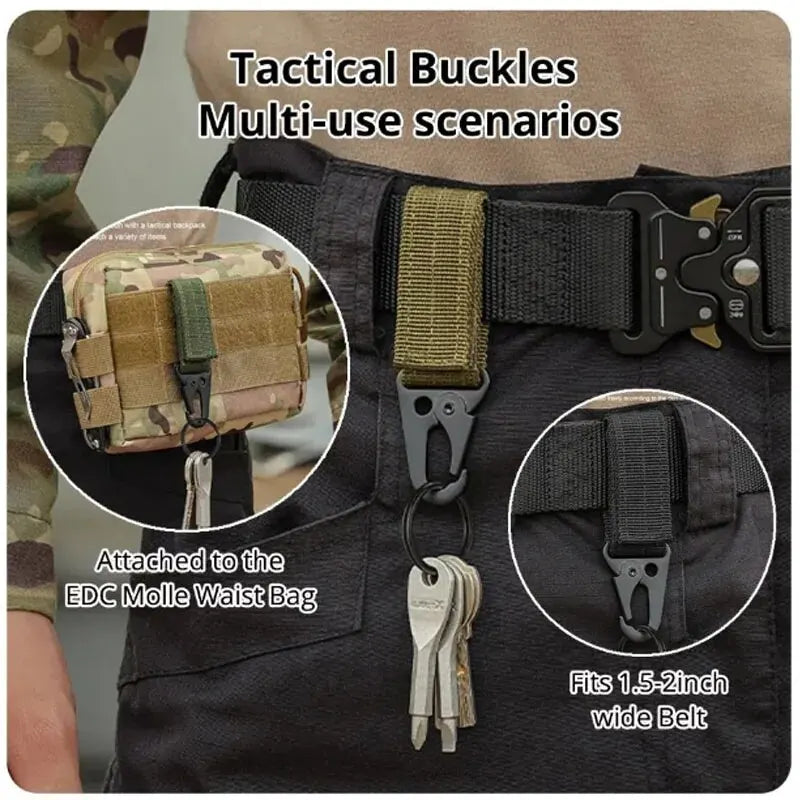 2pcs Tactical Hanging Buckle Molle Nylon Webbing Carabiner Belt Triangle Keychain for Outdoor Climbing Camping Tool Accessory