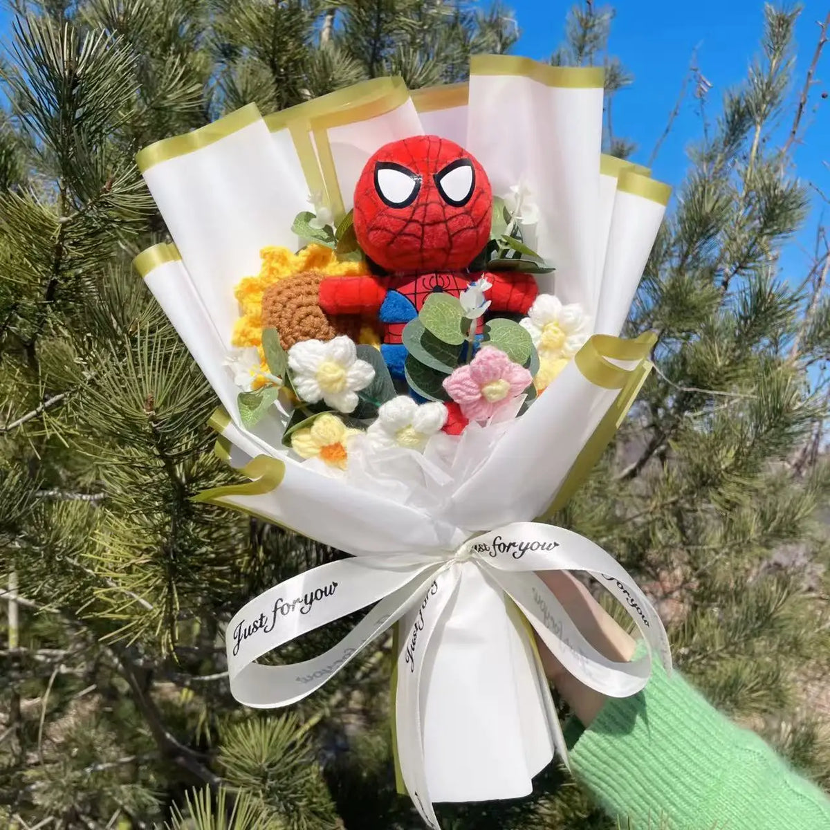 Amine Super Hero Spider-Man Stuffed Plush Dolls Creative Handmade Bouquets for Boys Graduation Christmas Birthday Gifts