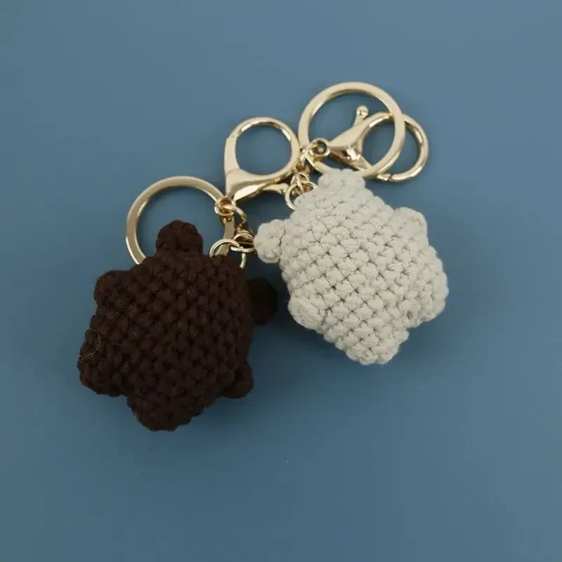 Cute Small Bear Keyrings For Couple Gifts Handmaking Knitted Bear Doll Keychain Animal Doll Crochet Keychain Custom Accessories