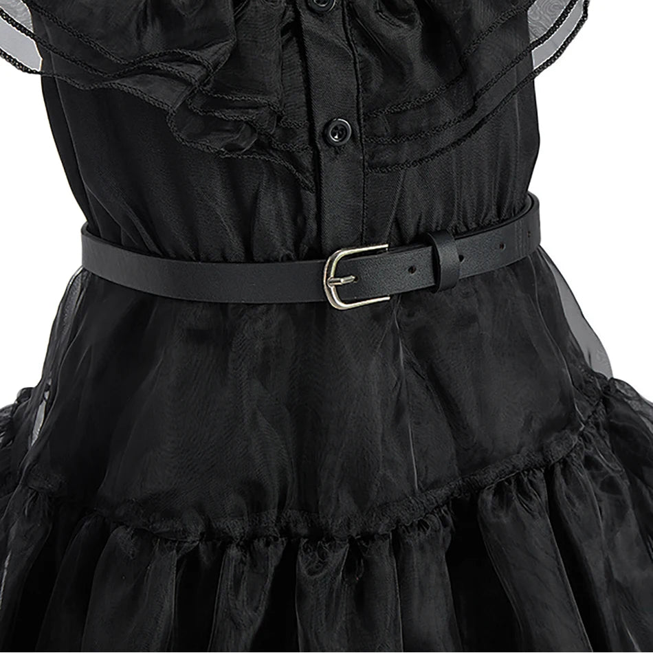 Girl Costume Kids Cosplay Black Witch Princess Dress Children Pageant Dinner Dress Girl Halloween Party Dancing Clothing