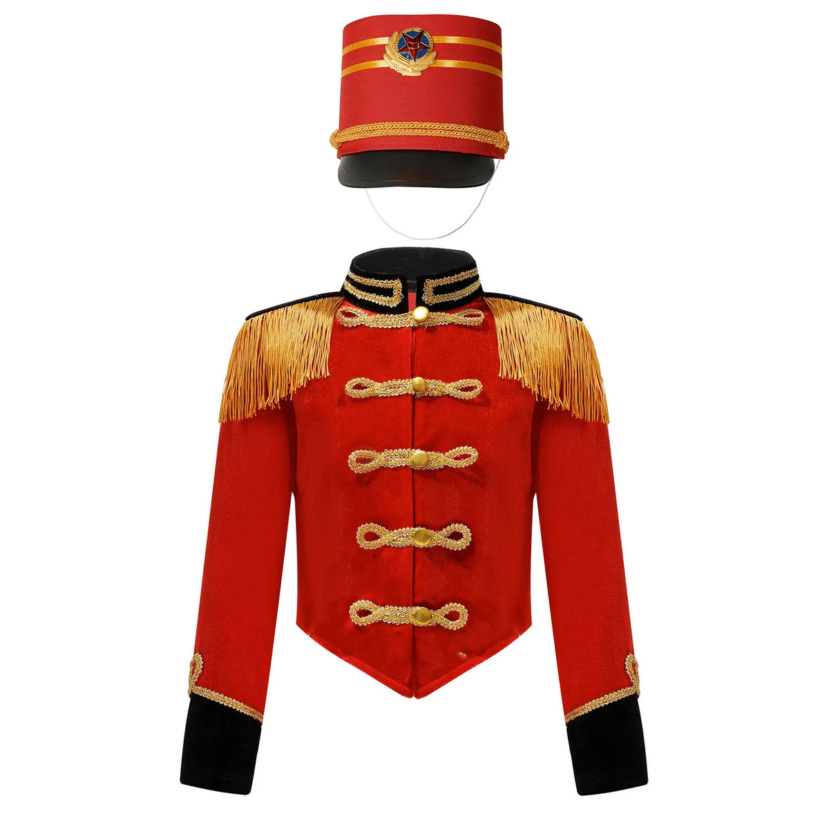 Girls Boys Halloween Nutcrackers Costume Set Drum Trumpet Team Tassel Jacket Coat Hat for Drummer Performance Circus Ringmaster