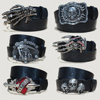 Punk Skull Plus size Leather Belt For women and men Harajuku Gothic Y2K Embossed Skeleton Hand Decoration Halloween Accessories