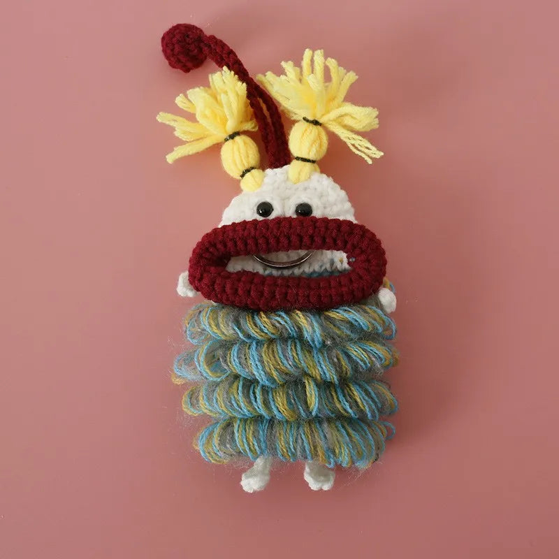 Funny Crochet Keychains Knitting Cute Sausage Mouth Doll Key Holder Knitted Storage Bag Keyrings For Car Keys Wholesale Custom
