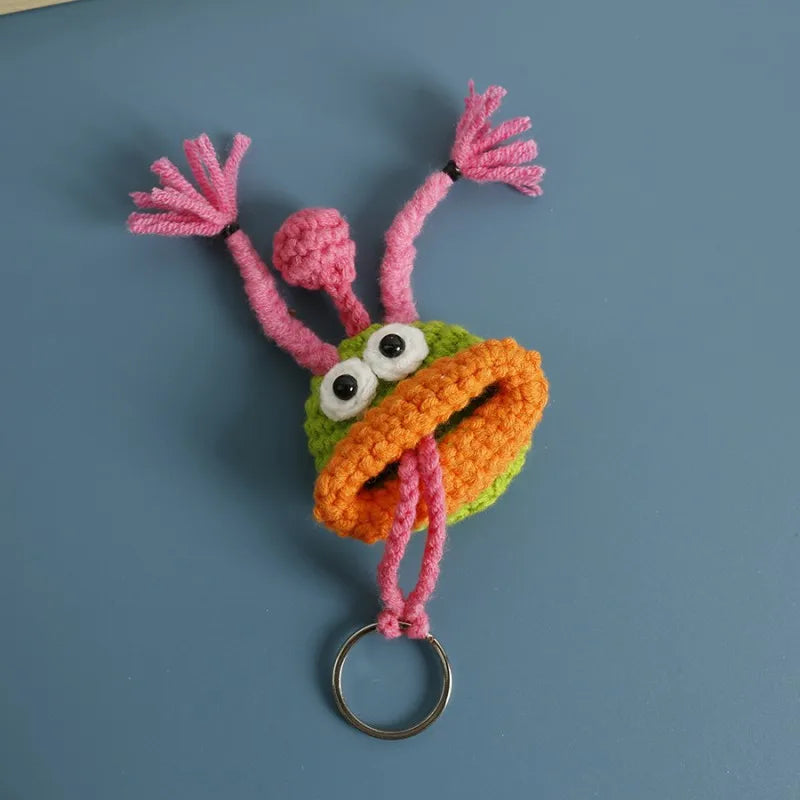 Funny Crochet Keychains Knitting Cute Sausage Mouth Doll Key Holder Knitted Storage Bag Keyrings For Car Keys Wholesale Custom