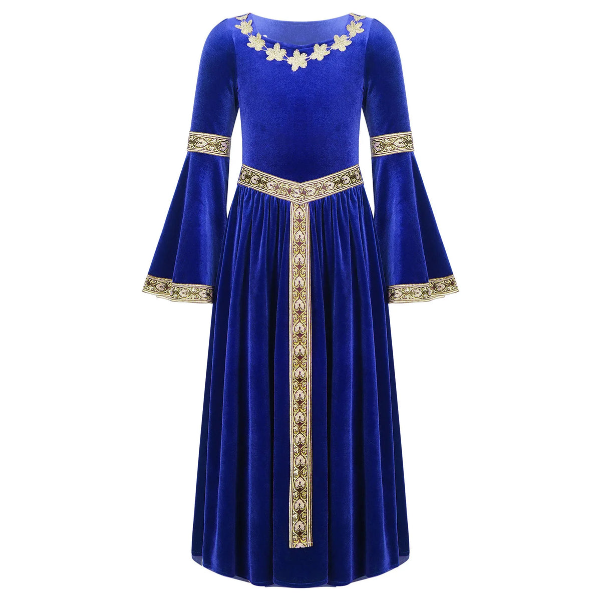 Girls Medieval Renaissance Princess Costume Velvet Long Flare Sleeve Vintage Dress Gown Carnival Party Cosplay Dress Up