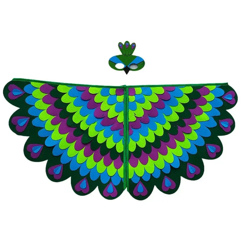 Bird Cosplay Costume Stage Performance Owl Peacock Wings Bird Felt Cape with Mask for Girls Boys Halloween Party Cloak