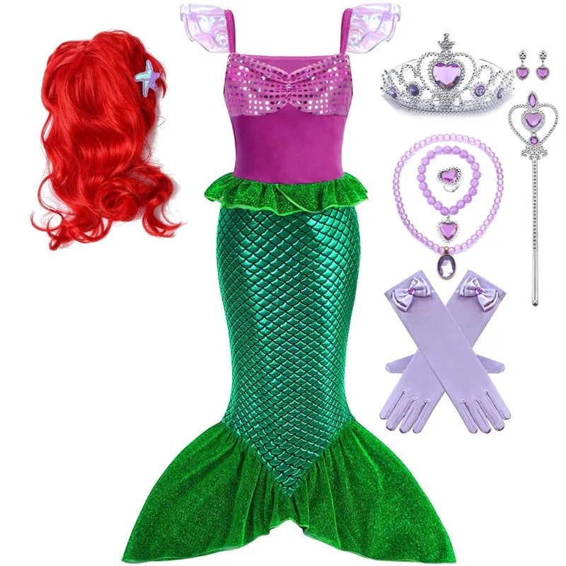 Girls Cosplay Lovely Little Mermaid Ariel Prom Princess Costumes Kids Summer Casual Dress Halloween Birthday Party Dress Up 2026