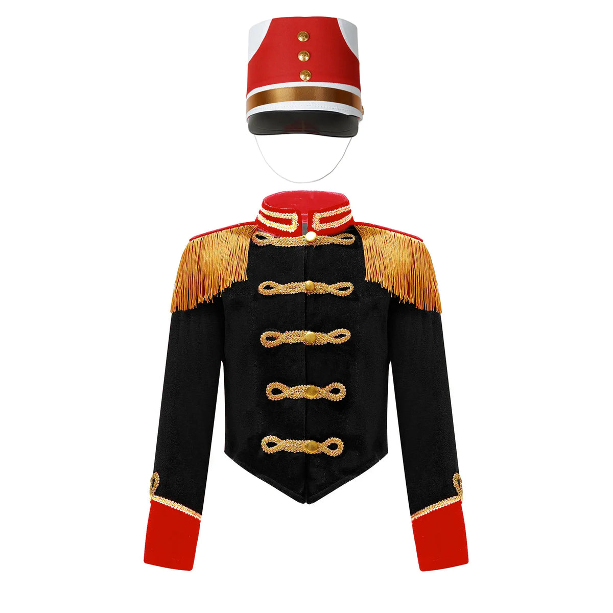 Girls Boys Halloween Nutcrackers Costume Set Drum Trumpet Team Tassel Jacket Coat Hat for Drummer Performance Circus Ringmaster