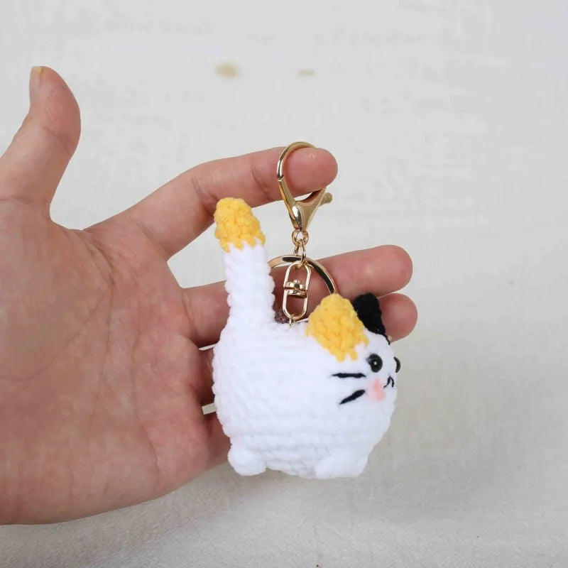 Small Cat Crochet Keychain Handmaking Crochet Cute Kitten Keyrings For Bag Pendant Knitting Animal Doll Keychain For Gift Custom
