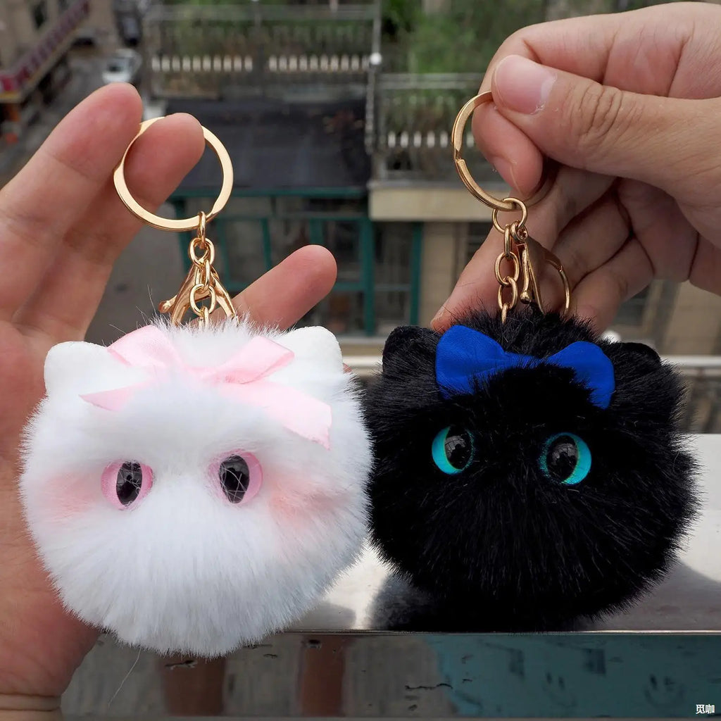 Blush Cat Ball Original Design Cartoon Handmade Plush Pendant Cat Keychain Girly Gift for Girls
