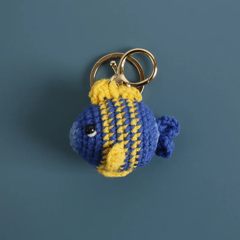 Ocean Series Animal Doll Crochet Keychain Handmaking Knitted Tropical Fish Keyrings Crochet Shark Doll Keychain Custom Accessory