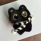 Cute Mini Black Cat Pendant Keychain Cartoon Plush Kitten Doll Charms With Beaded Chain Cuddly Black Kitten For Boys Girls Gifts