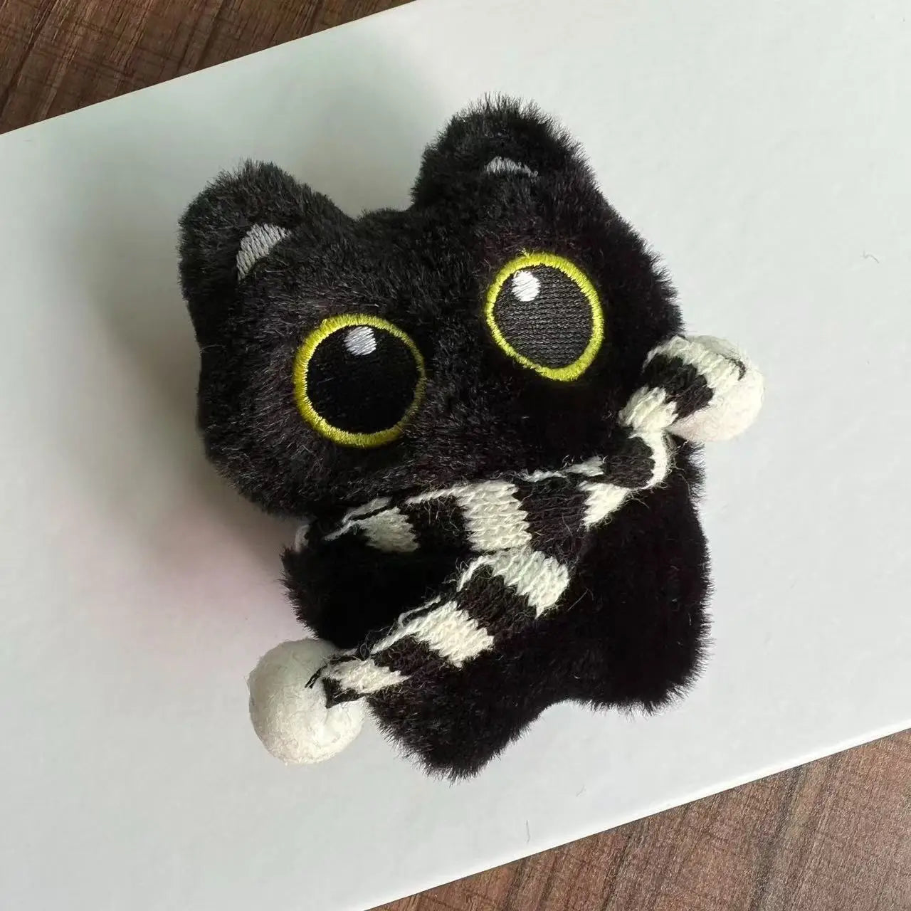 Cute Mini Black Cat Pendant Keychain Cartoon Plush Kitten Doll Charms With Beaded Chain Cuddly Black Kitten For Boys Girls Gifts
