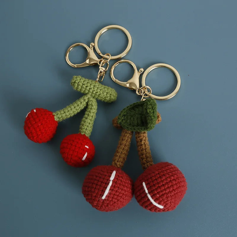 Cute Fruit Series Crochet Keychain Handmaking Knitted Strawberry Keyrings Cute Cherry Keyrings For Bag Pendant Custom Accessory
