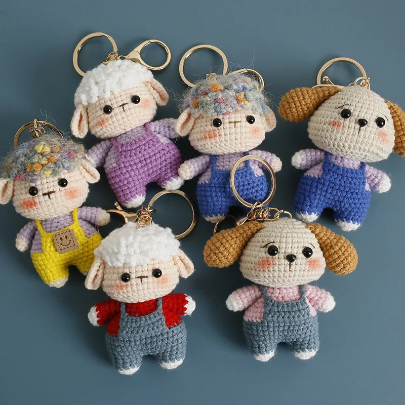 Cartoon Animal Doll Series Handmake Crochet Keychain Cute Sheep Doll Keyrings Crochet Puppy Keychains Gifts Custom Accessories
