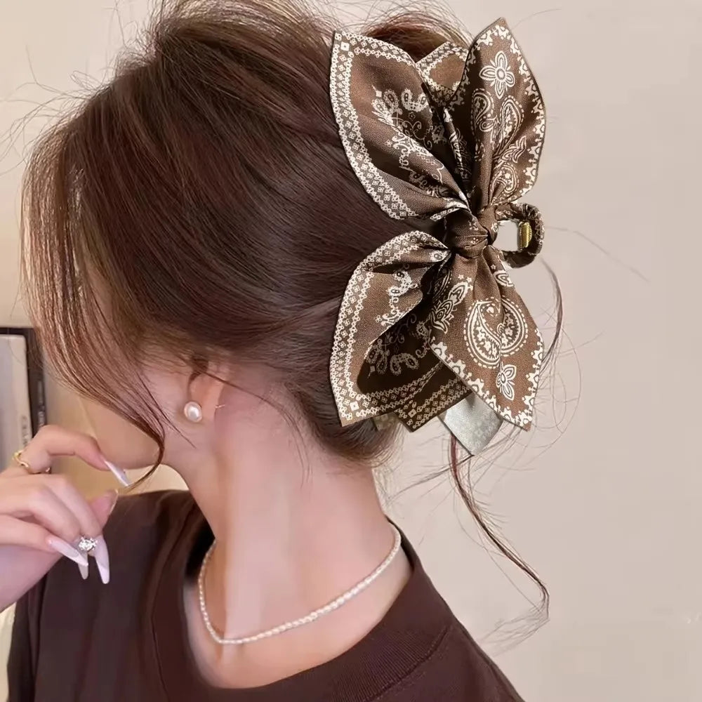 Women's Style Brown Cashew Flower Bow Hair Clip High-End and Elegant Hair Clip Shark Clip Fashion Headwear Girls Headdress