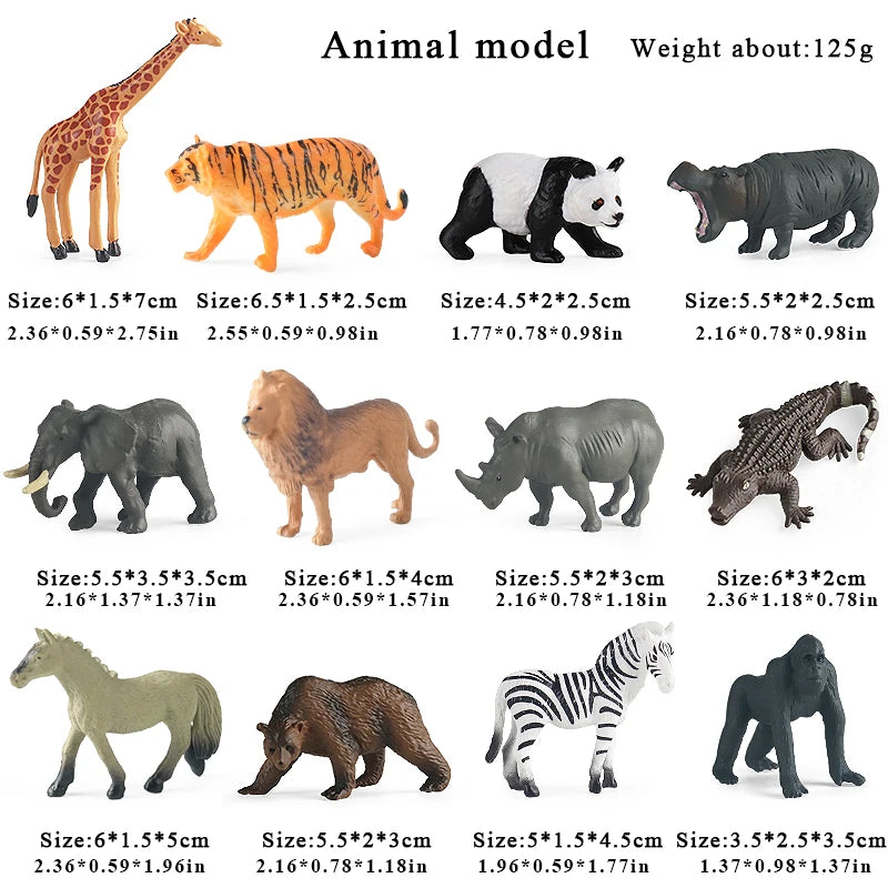 Oenux Montessori Miniature Lion Shark Horse Dinosaur Animals Model Set Action Figures Figurine Zoo Cute Education Kids Toy Gift