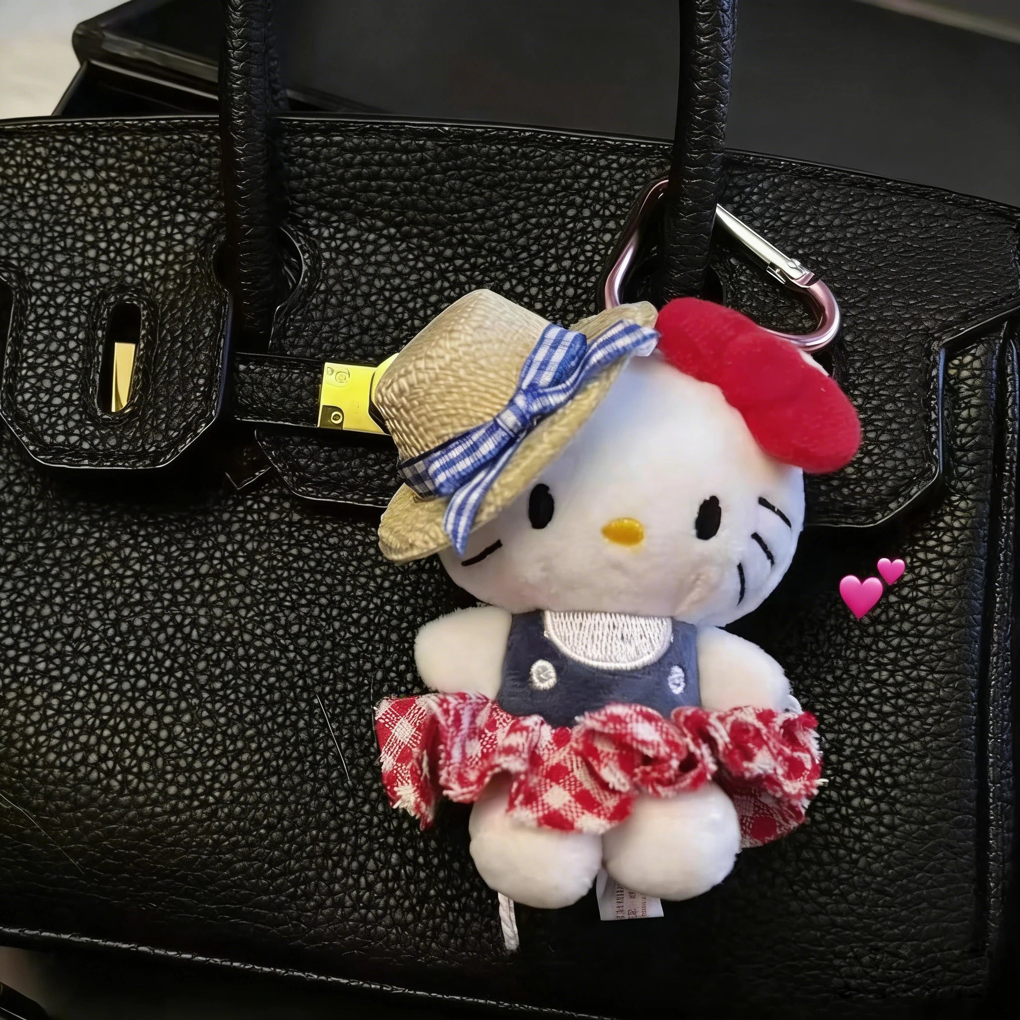 Hello Kitty  10Cm Keychain Plush Straw Hat Doll Kawaii Pendant Anime Cartoon Plushie Toy Christmas Gifts For Children