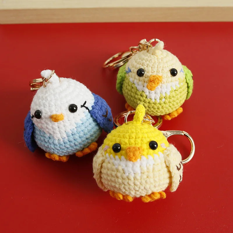 Cute Parrot Series Handmake Crochet Keychain Creative Small Bird Doll Keyring Gifts Knitted Parrot Keychain Custom Accessories