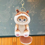 Cute Cat Disguised as a Long-Tailed Animal Plush Keychain Pendant Small Doll Gift Soft Keyring for Animal Lovers
