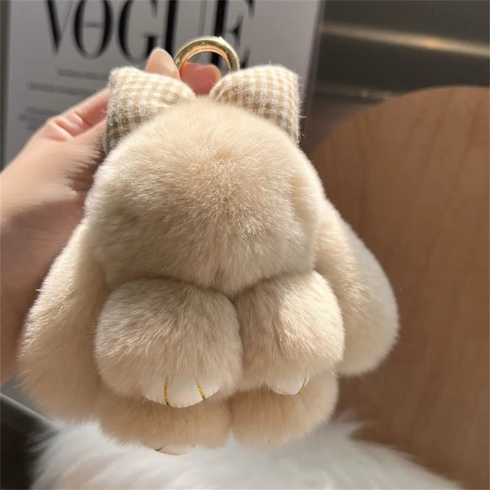 Plush Key Chains Bag Hanging Pendant Car Key Ring Mini Rabbit Hair Bow Bag Strap Cute Bunny Couple Keychain