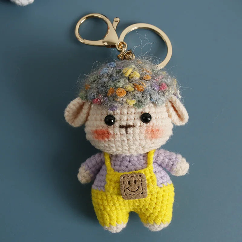 Cartoon Animal Doll Series Handmake Crochet Keychain Cute Sheep Doll Keyrings Crochet Puppy Keychains Gifts Custom Accessories