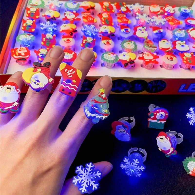 10/20PCS Cute Halloween Glowing Rings Glow Bracelet Christmas Ghost Pumpkin Snowman Child Kids Gift Halloween Party Decoration