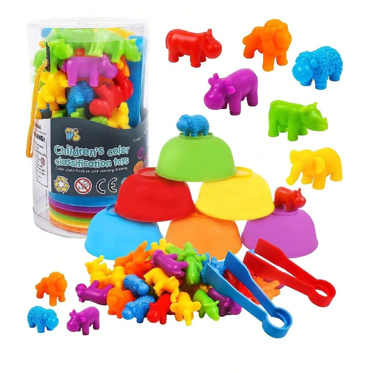 Children Counting and Sorting Toys  Pom poms Rainbow Colors Plastic Bowls Tweezers Fine Motor Skill Chidlren Learning Toys