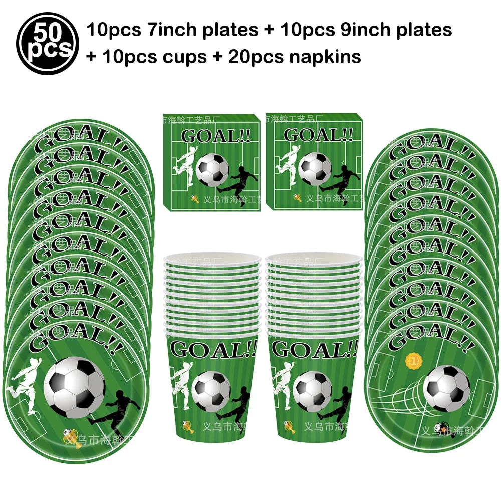 Soccer Theme Disposable Tableware Set Paper Plates Cups Napkins Tablecloth Boys Sports Football Birthday Party Decor Supplies