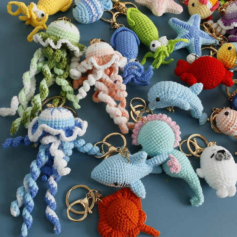 Ocean Series Animal Doll Crochet Keychain Handmaking Knitted Tropical Fish Keyrings Crochet Shark Doll Keychain Custom Accessory