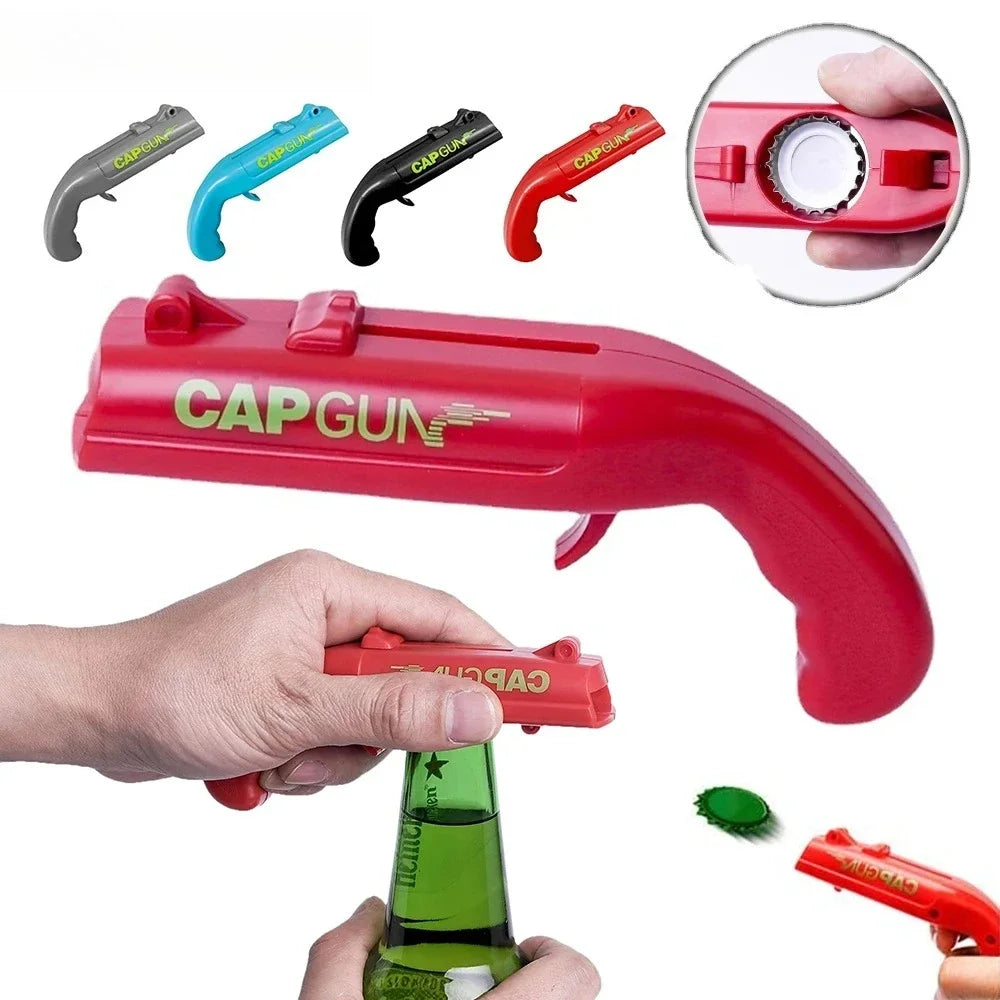 Portable Cap Gun Creative Flying Cap Launcher Beer Opener Bar Tools Beverage Opener Shaped Cap Opener Tool Kitchen Accessories