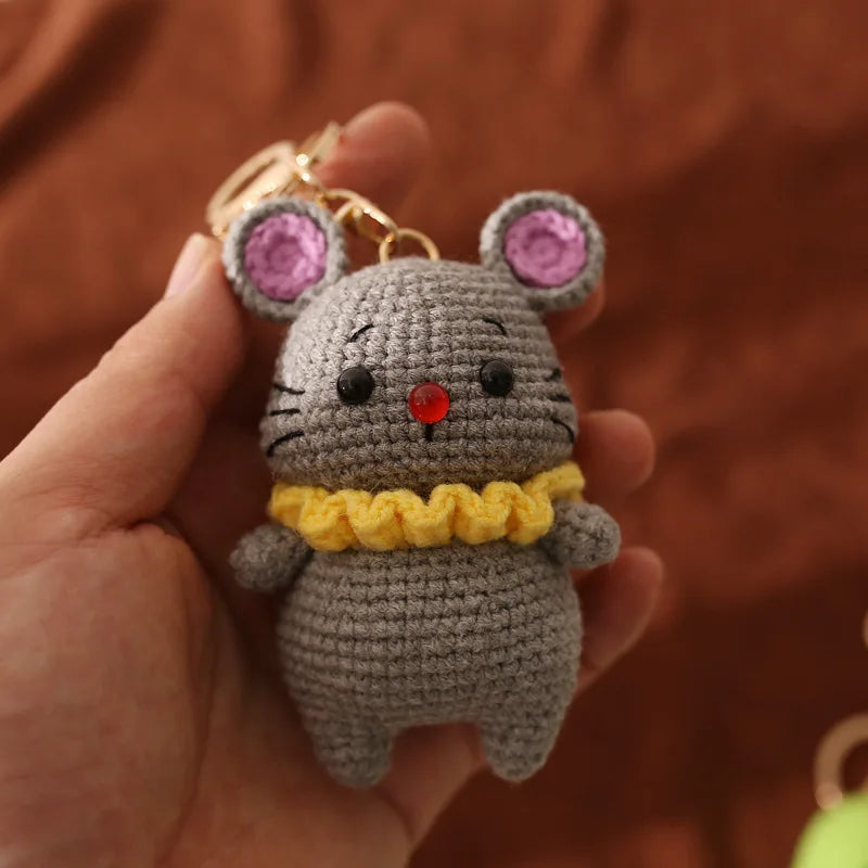 Creative Small Animal Doll Handmake Crochet Keyrings For Bag Pendant Cartoon Puppy Keychain Knitting Animal Doll Keyring Custom