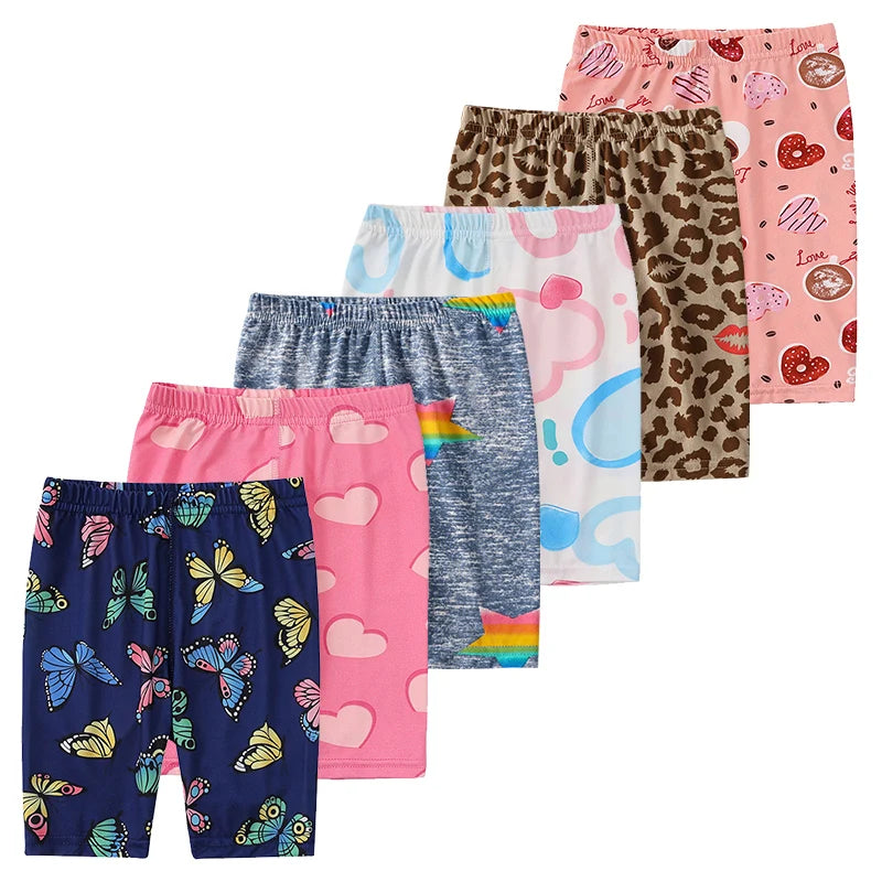 1/4/6 Pieces Girls' Seasonal Thin Sweet Cute Fashionable Printed Bottom Shorts Anti Gare Safety Pants Soft Leggings Home Pants