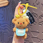 Bear Backpack Keychains Cartoon Knitted Doll Toys Handmade Crochet Keychain Portable Crochet Bear Bag Charm Key Chain Pendant