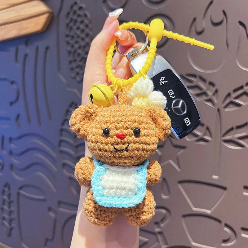Bear Backpack Keychains Cartoon Knitted Doll Toys Handmade Crochet Keychain Portable Crochet Bear Bag Charm Key Chain Pendant