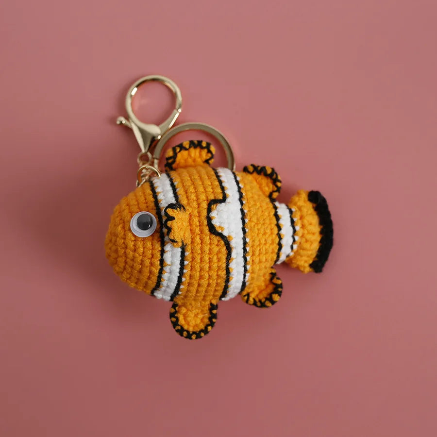 Funny Shrimp Doll Crochet Keychain Handmaking Clown Fish Knitting Keyrings Cute Shrimp Keyrings Bag Pendant Custom Accessories