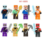 8pcs/lot Minecrafte Creeper Small Building Blocks EnderDragon DIY Steve Cube Skeleton Horse Figures Mini Building Block For Kids