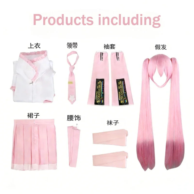 Cosplay Costume Green Ponytail Wig Anime  Singer Role Playing Uniform Girl Party Comic Con Outfits Tops Skirt Props