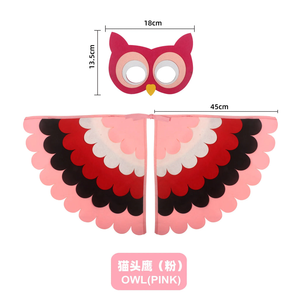 Bird Cosplay Costume Stage Performance Owl Peacock Wings Bird Felt Cape with Mask for Girls Boys Halloween Party Cloak