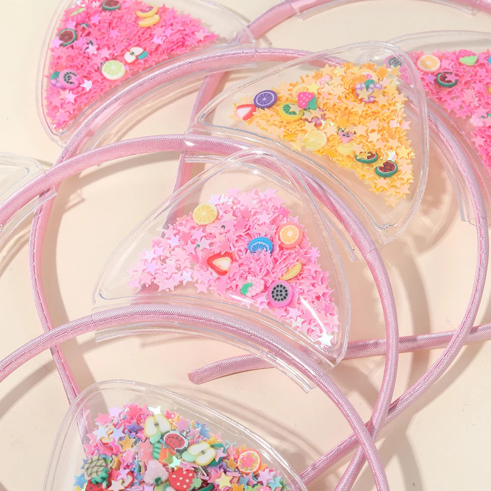 5Pcs Cat Ear Headband Cute Star Shining Sequin Hairbands Sweet PVC Ear Princess Hair Band Gift Kids Fashion Headwear Accessories