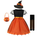 2026 Children's Pumpkin Costume Role Playing Girls Dress Carnival Party Halloween Cosplay Performance Kid Outfit