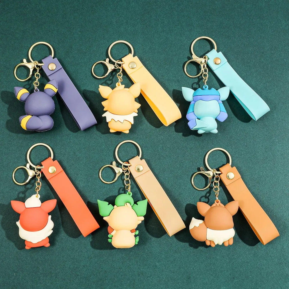 Eevee Keychain Evolution Set, Flareon Jolteon Vaporeon Plush Keychain, Pokémon Eeveelutions Key Ring for Fans